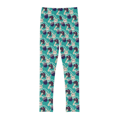 Bunny Mushrooms Youth Leggings,  One of a Kind Gift - Unique Workout Activewear tights for  kids Fitness , Daughter, Niece  Christmas Gift