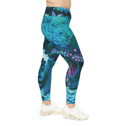Octopus Beach Plus Size Leggings, One of a Kind Gift - Unique Workout Activewear tights for Mom fitness, Mothers Day, Girlfriend Christmas Gift