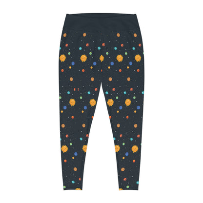 Planet Sun Moon Plus Size Leggings One of a Kind Gift - Unique Workout Activewear tights for Mom fitness, Mothers Day, Girlfriend Christmas Gift