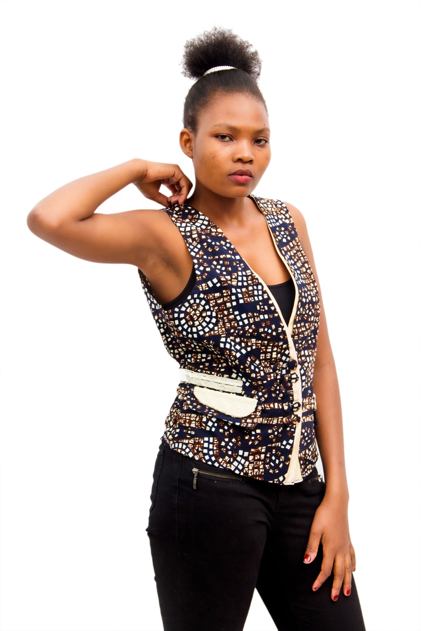 Beaded African Wax Waistcoat
