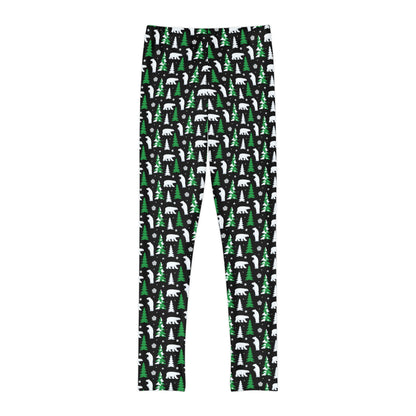 Christmas Tree Bear animal Kingdom Youth Leggings, One of a Kind Gift - Workout Activewear tights for kids, Granddaughter, Niece Christmas Gift