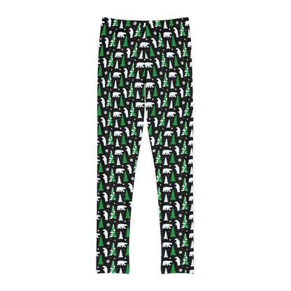 Christmas Tree Bear animal Kingdom Youth Leggings, One of a Kind Gift - Workout Activewear tights for kids, Granddaughter, Niece Christmas Gift
