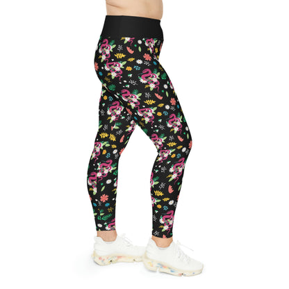 Snake Floral Plus Size Leggings One of a Kind Gift - Unique Workout Activewear tights for Mom fitness, Mothers Day, Girlfriend Christmas Gift