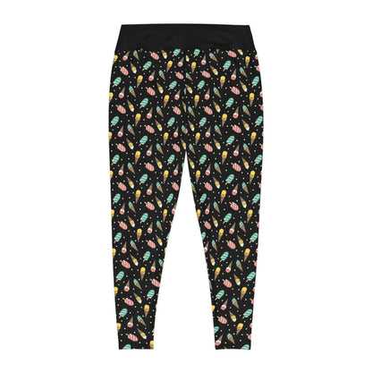 Ice Cream Scoop Cute Summer Plus Size Leggings, One of a Kind Gift - Workout Activewear tights for Mothers Day, Girlfriend