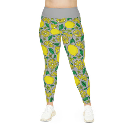 Lemon Summer Plus Size Leggings One of a Kind Gift - Unique Workout Activewear tights for Mom fitness, Mothers Day, Girlfriend Christmas Gift