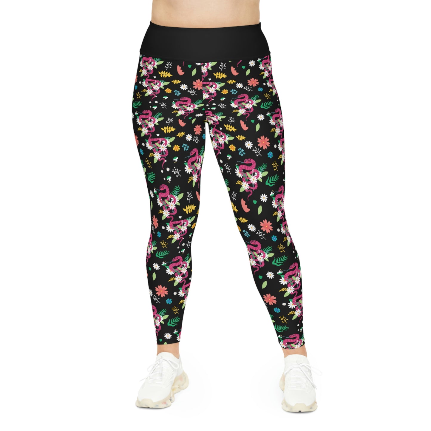 Snake Floral Plus Size Leggings One of a Kind Gift - Unique Workout Activewear tights for Mom fitness, Mothers Day, Girlfriend Christmas Gift
