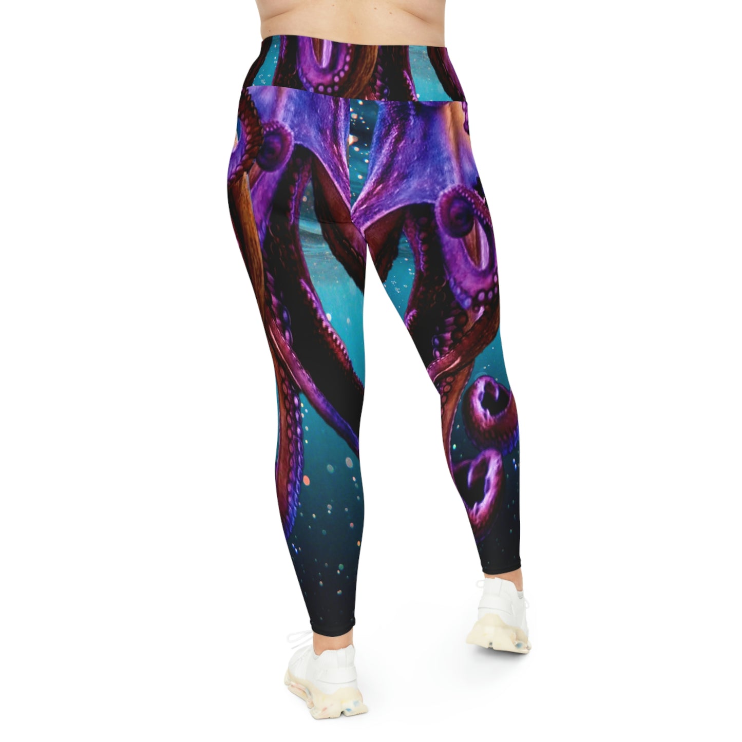 Octopus Beach Plus Size Leggings, One of a Kind Gift - Unique Workout Activewear tights for Mom fitness, Mothers Day, Girlfriend Christmas Gift
