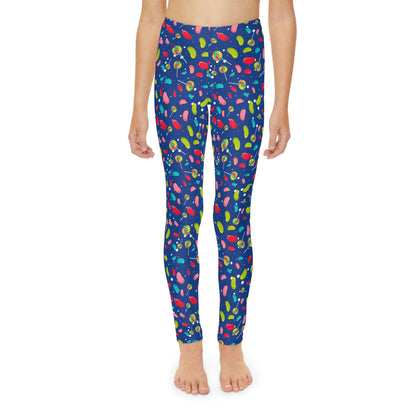 Candy Cane Youth Leggings,  One of a Kind Gift - Unique Workout Activewear tights for  kids Fitness , Daughter, Niece  Christmas Gift
