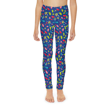 Candy Cane Youth Leggings,  One of a Kind Gift - Unique Workout Activewear tights for  kids Fitness , Daughter, Niece  Christmas Gift