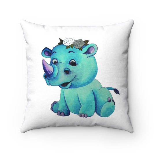 little Rhino watercolor Spun Polyester Square Pillow