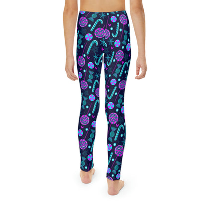 Candy Cane Youth Leggings,  One of a Kind Gift - Unique Workout Activewear tights for  kids Fitness , Daughter, Niece  Christmas Gift