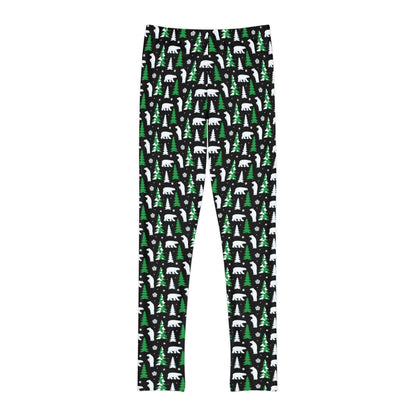 Christmas Tree Bear animal Kingdom Youth Leggings, One of a Kind Gift - Workout Activewear tights for kids, Granddaughter, Niece Christmas Gift