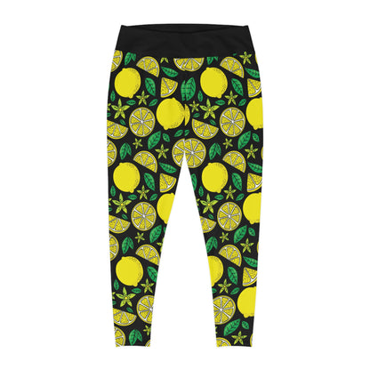 Lemon Summer Plus Size Leggings One of a Kind Gift - Unique Workout Activewear tights for Mom fitness, Mothers Day, Girlfriend Christmas Gift
