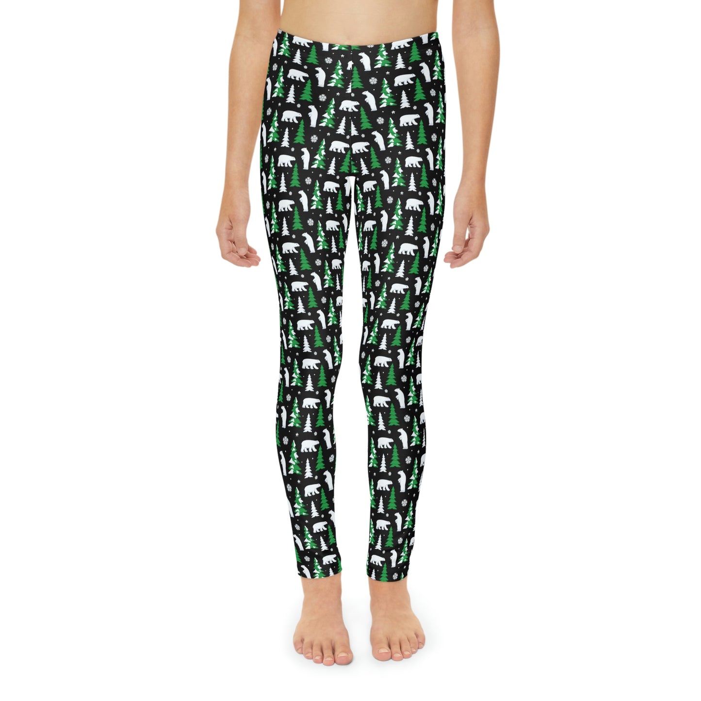 Christmas Tree Bear animal Kingdom Youth Leggings, One of a Kind Gift - Workout Activewear tights for kids, Granddaughter, Niece Christmas Gift