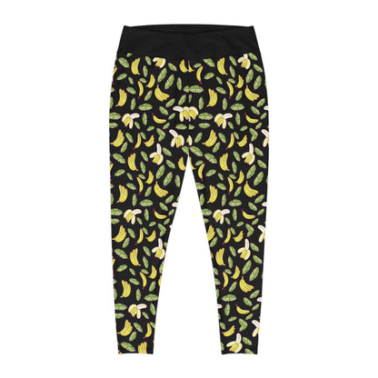 Banana Fruit Plus Size Leggings One of a Kind Gift - Unique Workout Activewear tights for Mom fitness, Mothers Day, Girlfriend Christmas Gift
