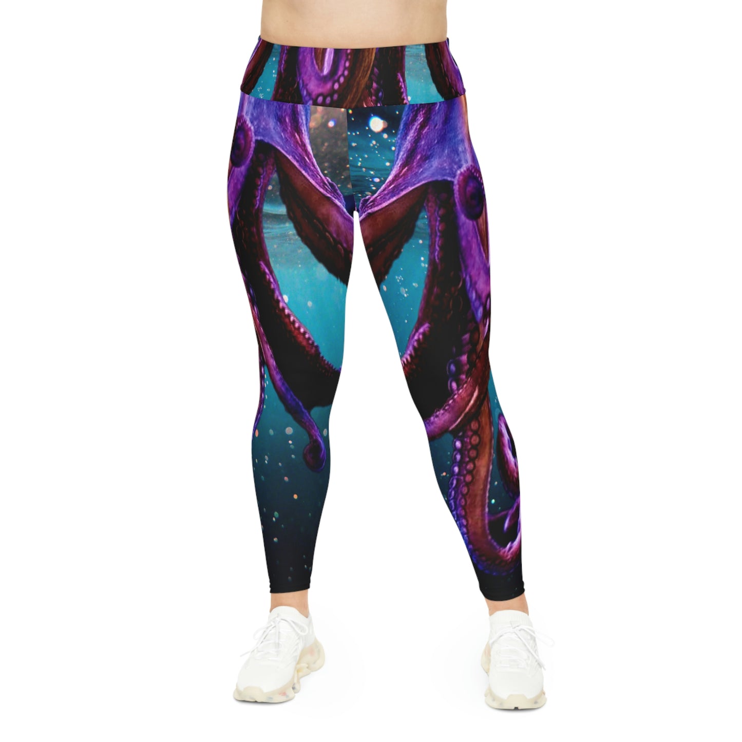 Octopus Beach Plus Size Leggings, One of a Kind Gift - Unique Workout Activewear tights for Mom fitness, Mothers Day, Girlfriend Christmas Gift