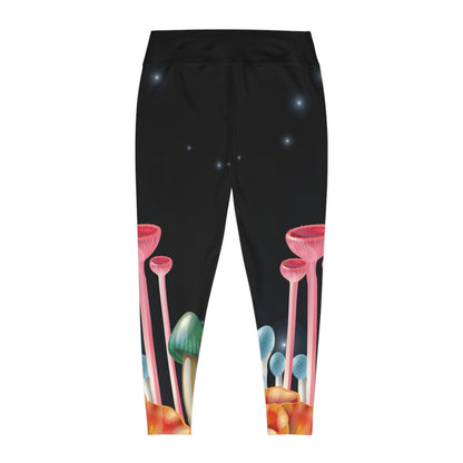 Magic Mushrooms cottagecore, Psychedelic Plus Size Leggings, One of a Kind - Unique Workout Activewear tights ,Mothers Day, Wife Christmas Gift