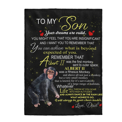 Albert the Monkey Velveteen Plush Blanket (Son from Dad)