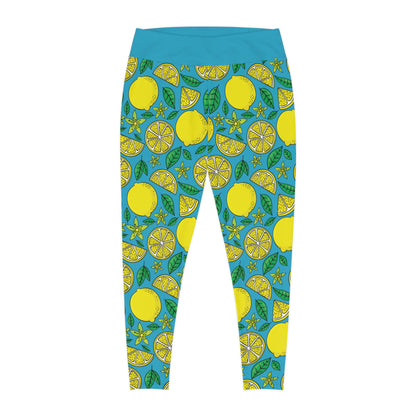 Lemon Summer Plus Size Leggings One of a Kind Gift - Unique Workout Activewear tights for Mom fitness, Mothers Day, Girlfriend Christmas Gift