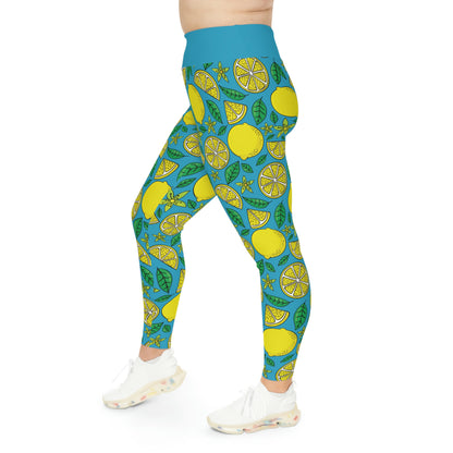 Lemon Summer Plus Size Leggings One of a Kind Gift - Unique Workout Activewear tights for Mom fitness, Mothers Day, Girlfriend Christmas Gift