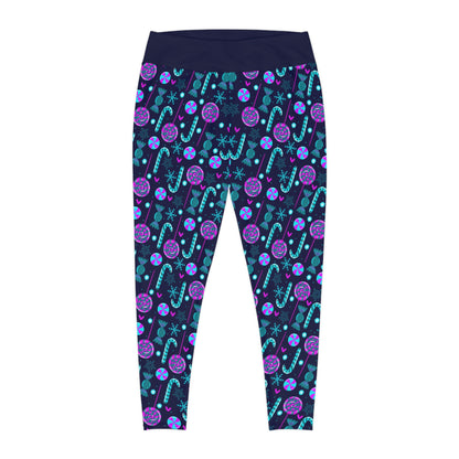 Candy Cane Plus Size Leggings One of a Kind Gift - Unique Workout Activewear tights for Mom fitness, Mothers Day, Girlfriend Christmas Gift
