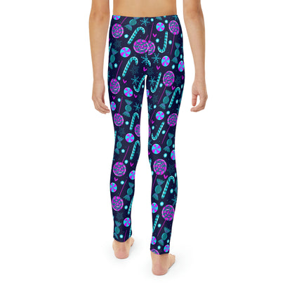Candy Cane Youth Leggings,  One of a Kind Gift - Unique Workout Activewear tights for  kids Fitness , Daughter, Niece  Christmas Gift