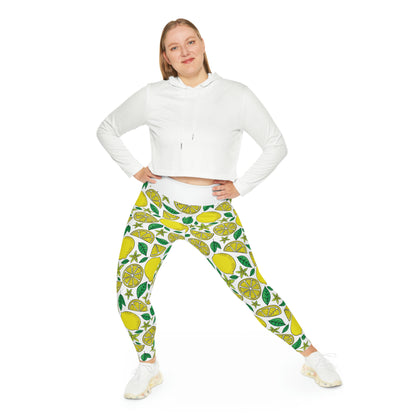Lemon Summer Plus Size Leggings One of a Kind Unique Workout Activewear tights for Mom fitness, Mothers Day, Girlfriend Christmas Gift