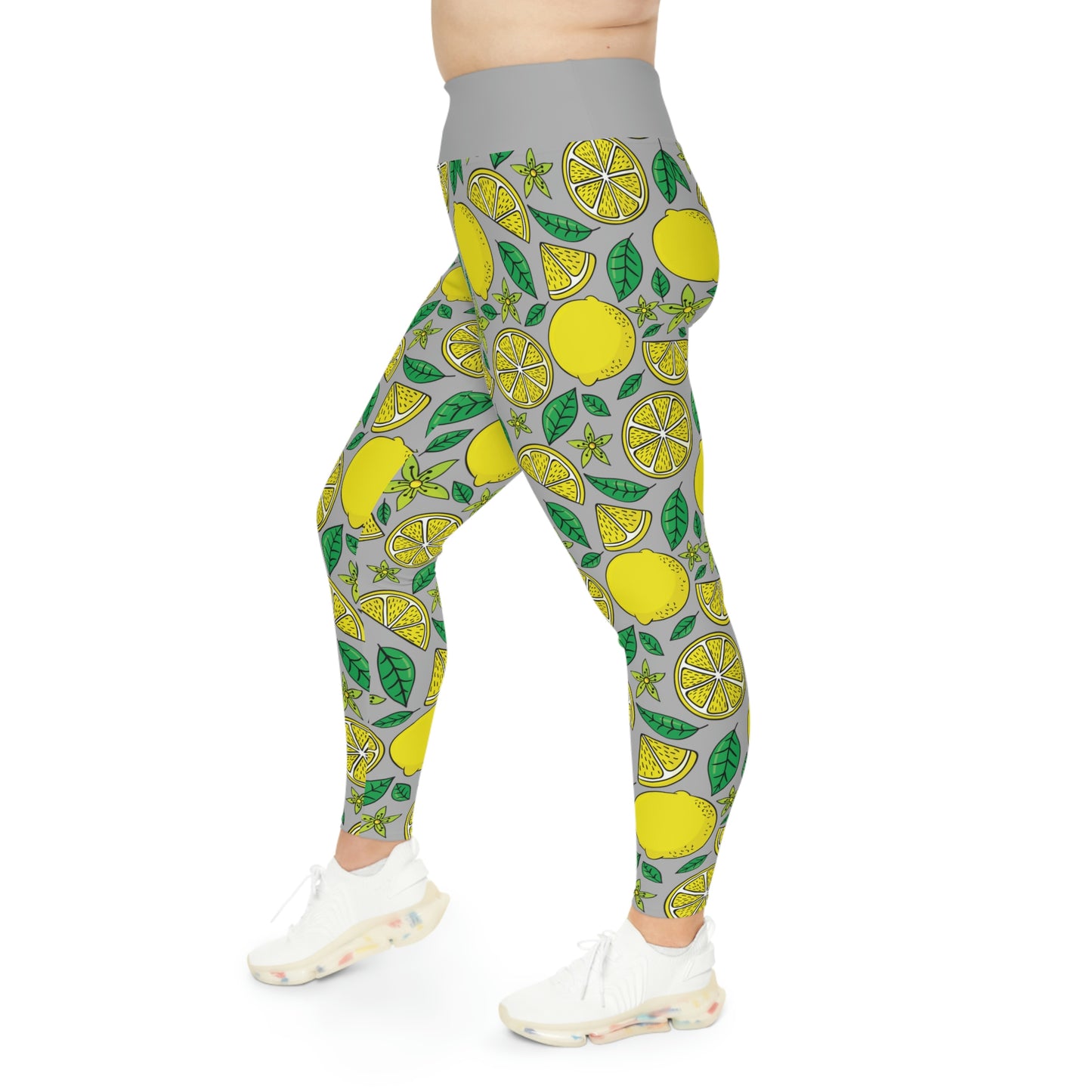 Lemon Summer Plus Size Leggings One of a Kind Gift - Unique Workout Activewear tights for Mom fitness, Mothers Day, Girlfriend Christmas Gift