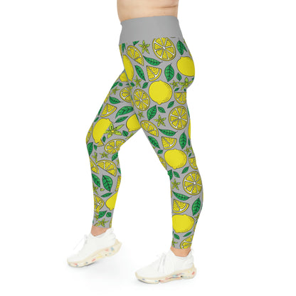 Lemon Summer Plus Size Leggings One of a Kind Gift - Unique Workout Activewear tights for Mom fitness, Mothers Day, Girlfriend Christmas Gift