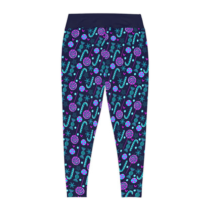 Candy Cane Plus Size Leggings One of a Kind Gift - Unique Workout Activewear tights for Mom fitness, Mothers Day, Girlfriend Christmas Gift