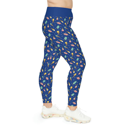 Ice Cream Scoop Cute Summer Plus Size Leggings, One of a Kind Gift - Workout Activewear tights for Mothers Day, Girlfriend
