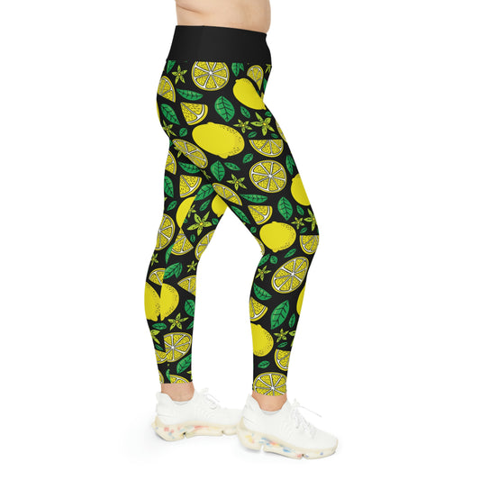 Lemon Summer Plus Size Leggings One of a Kind Gift - Unique Workout Activewear tights for Mom fitness, Mothers Day, Girlfriend Christmas Gift