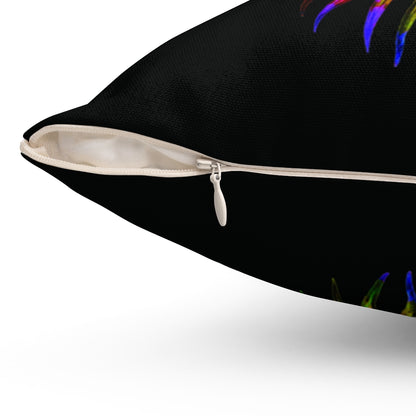 Flamingo watercolor Spun Polyester Square Pillow (Black)