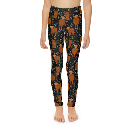 Highland Cow Cute Farm animal Youth Leggings, One of a Kind Gift - Workout Activewear tights for kids, Granddaughter, Niece Christmas Gift