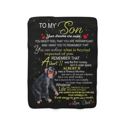 Albert the Monkey Sherpa Fleece Blanket (Son from Dad)