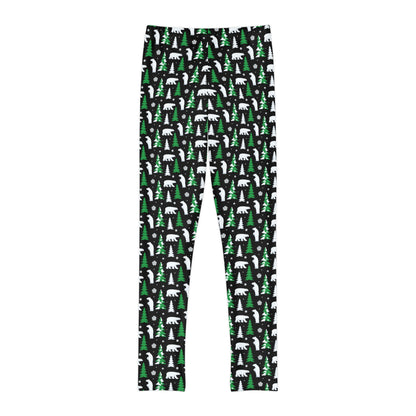 Christmas Tree Bear animal Kingdom Youth Leggings, One of a Kind Gift - Workout Activewear tights for kids, Granddaughter, Niece Christmas Gift