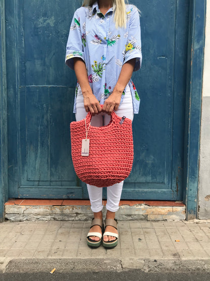 Scandinavian Style Handmade Tote Bag with Short Hands Salmon