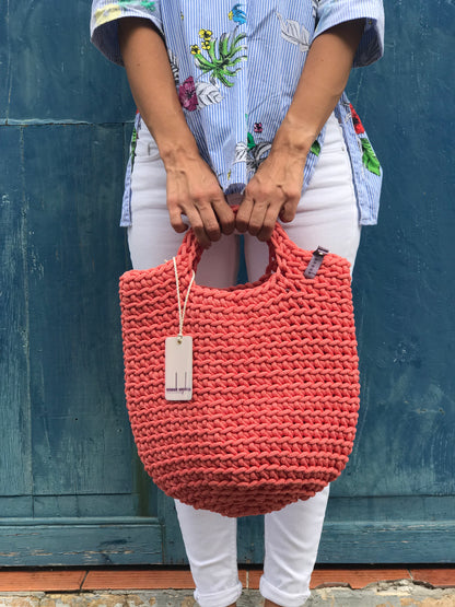 Scandinavian Style Handmade Tote Bag with Short Hands Salmon