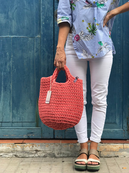 Scandinavian Style Handmade Tote Bag with Short Hands Salmon