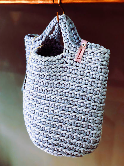 Scandinavian Style Tote Bag Short Handles Baby Blue Handmade