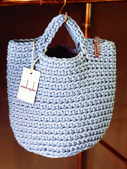 Scandinavian Style Tote Bag Short Handles Baby Blue Handmade