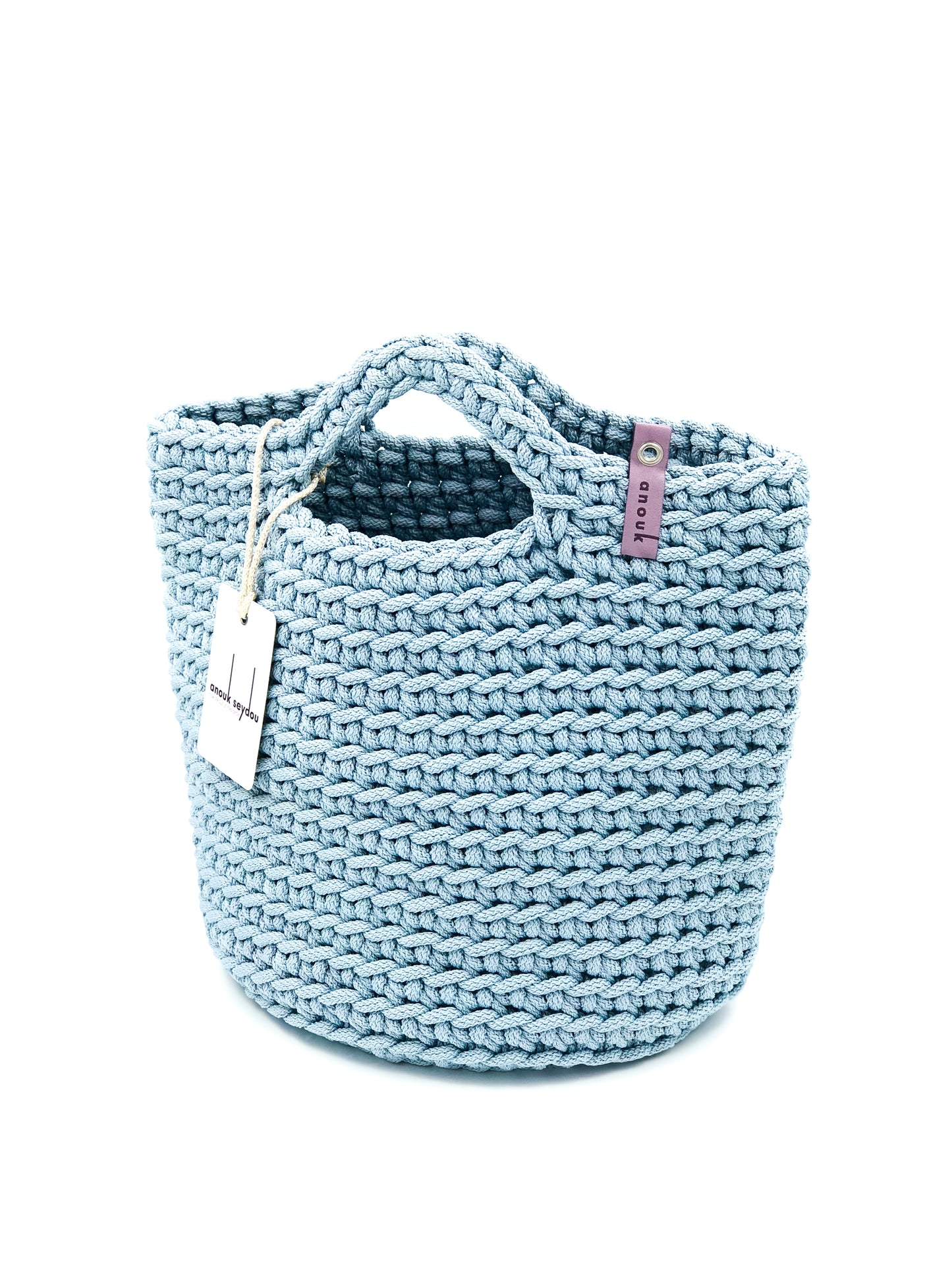 Scandinavian Style Tote Bag Short Handles Baby Blue Handmade