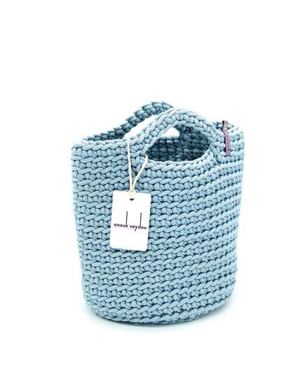 Scandinavian Style Tote Bag Short Handles Baby Blue Handmade
