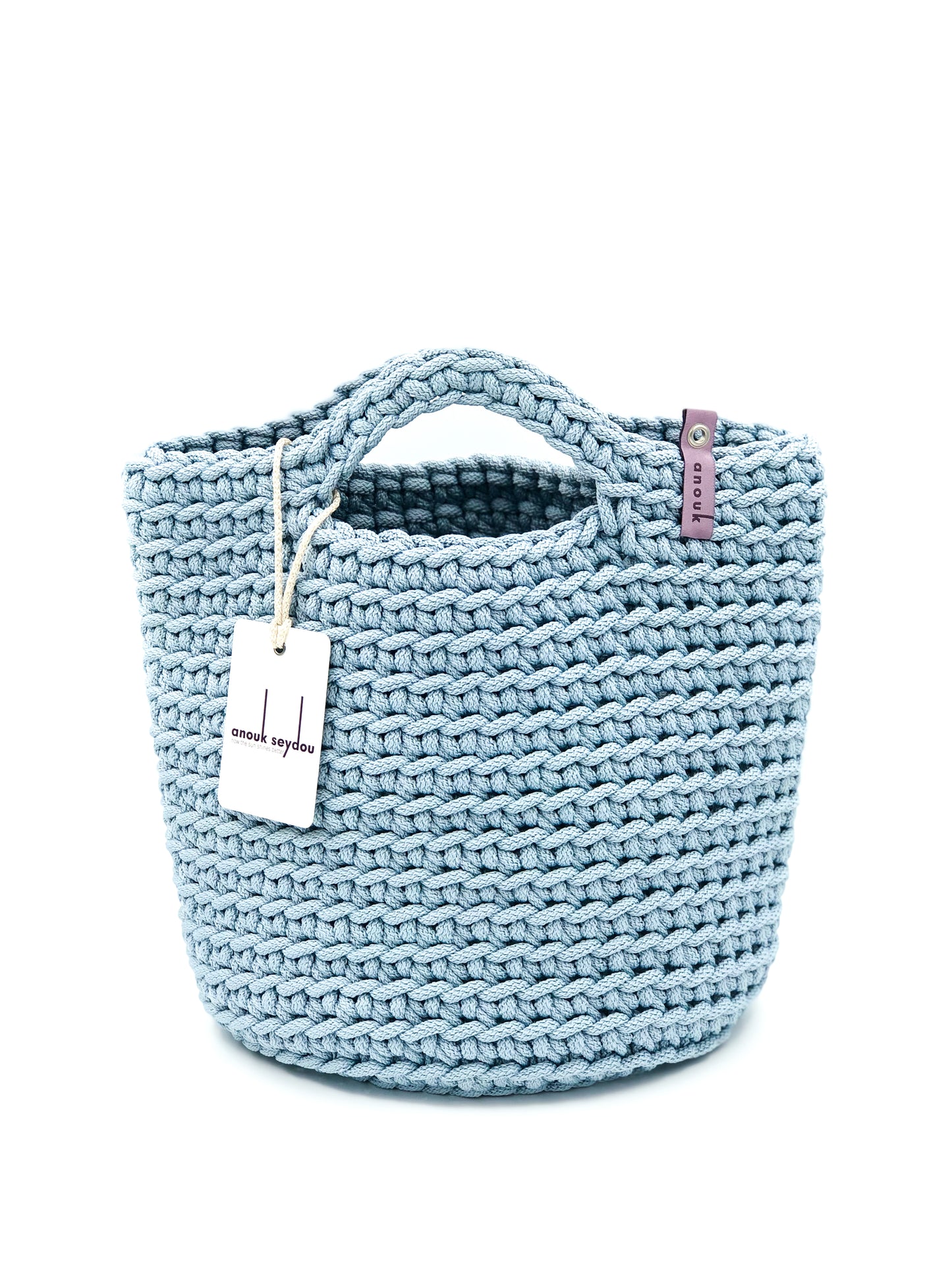 Scandinavian Style Tote Bag Short Handles Baby Blue Handmade