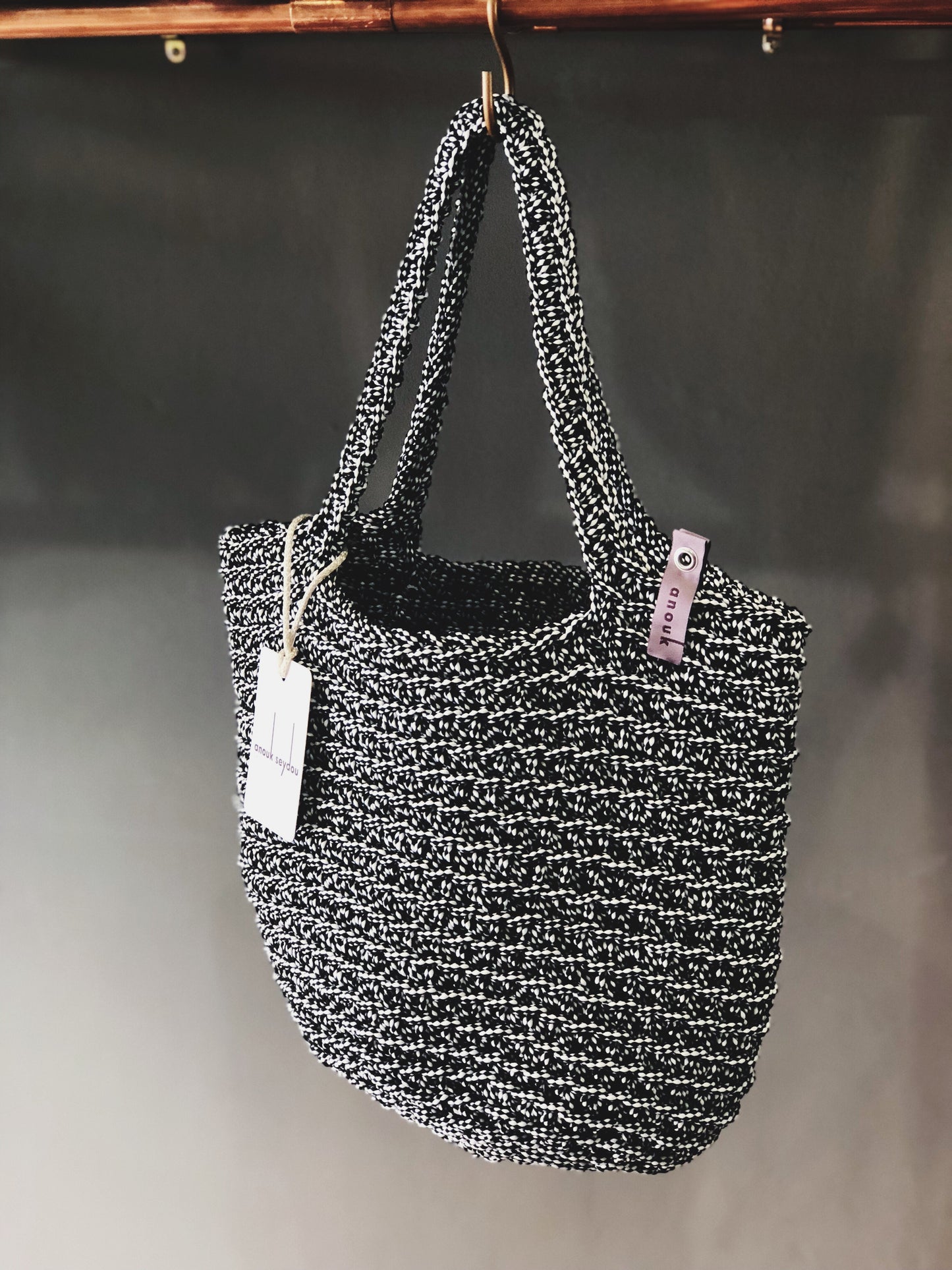 Scandinavian Style Crochet Tote Bag Handmade Knitted Handbag Gift for Her Gray Mixcolor
