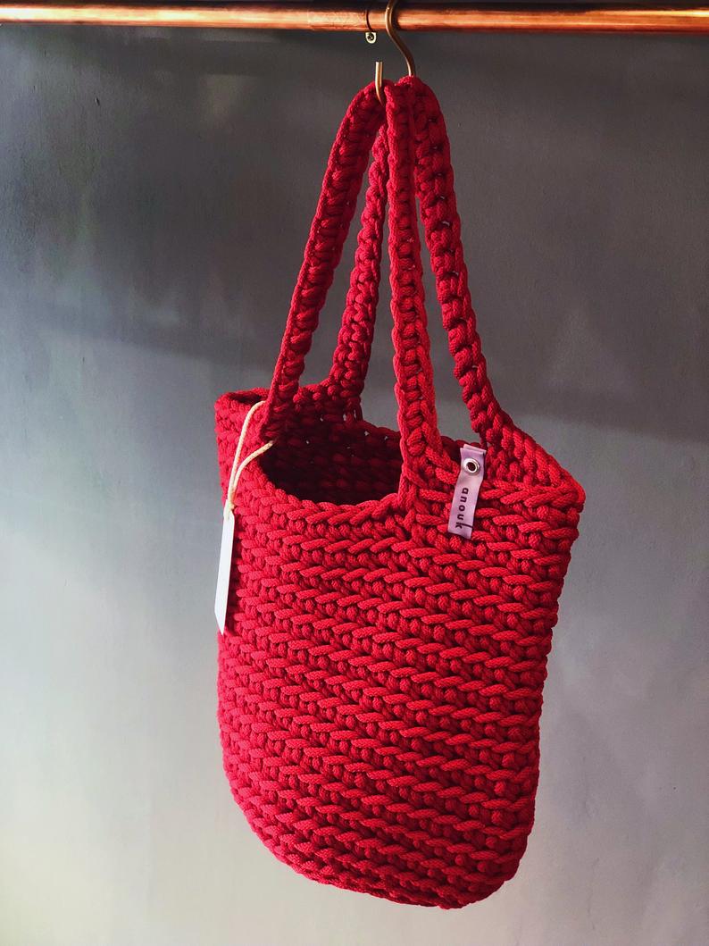 Scandanavian Tote Bag with Long Handles Handmade Classic Red
