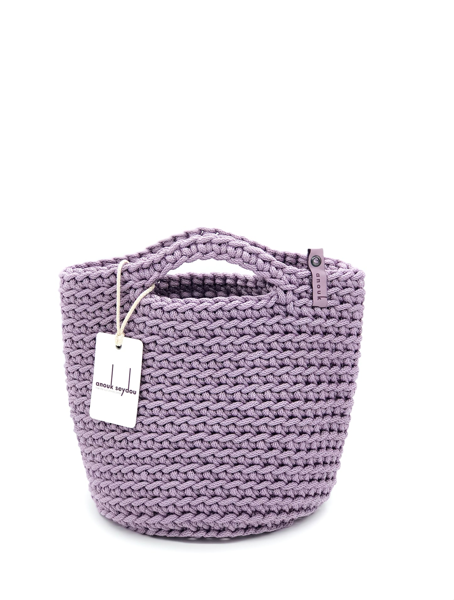 Scandinavian Style Handmade Crochet Tote Bag with Short Handles Glossy Lilac