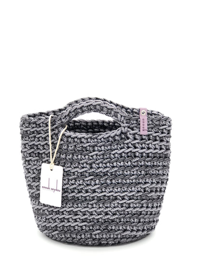 Scandinavian Style Handmade Crochet Tote Bags Short Handles Gray Mix