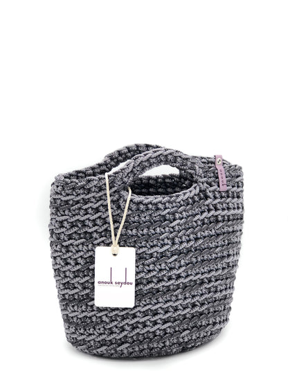 Scandinavian Style Handmade Crochet Tote Bags Short Handles Gray Mix