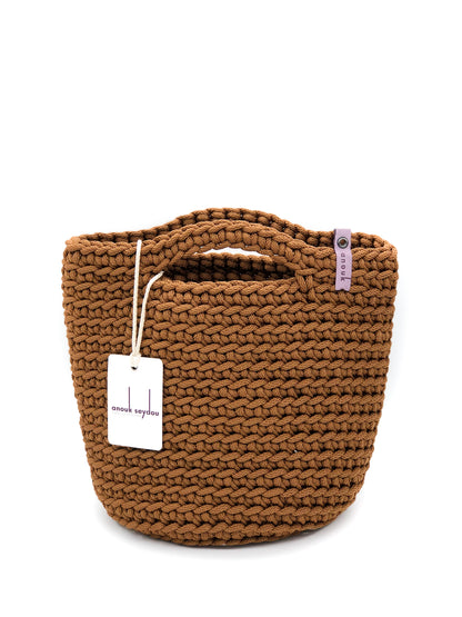 Scandinavian Style Handmade Crochet Bag Short Handles Milk Chocolate